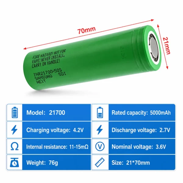 Samsung INR21700-50GB 5000mAh 3.7V Rechargeable Li-ion Battery Cell