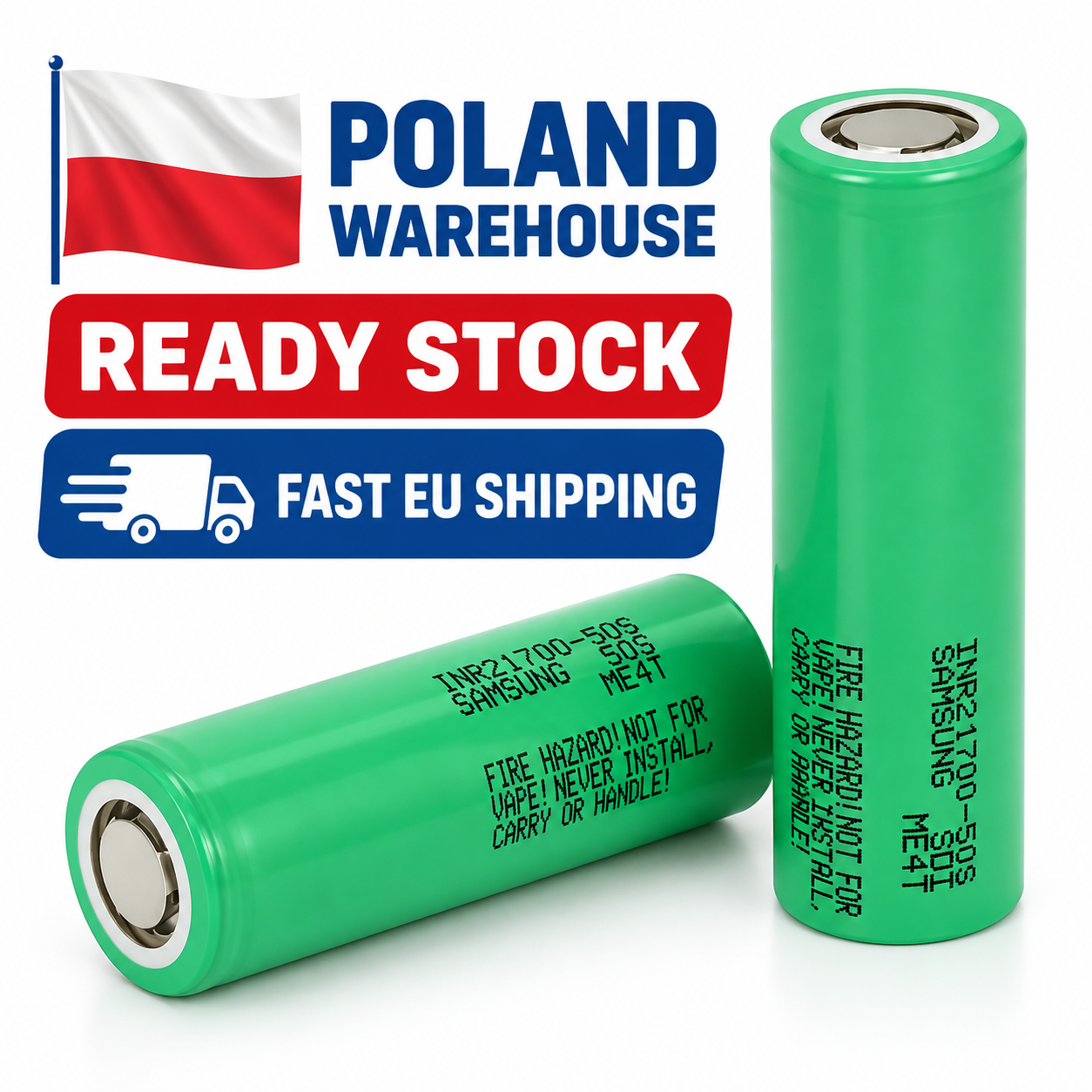 Samsung INR21700-50S promotional graphic for Poland warehouse stock
