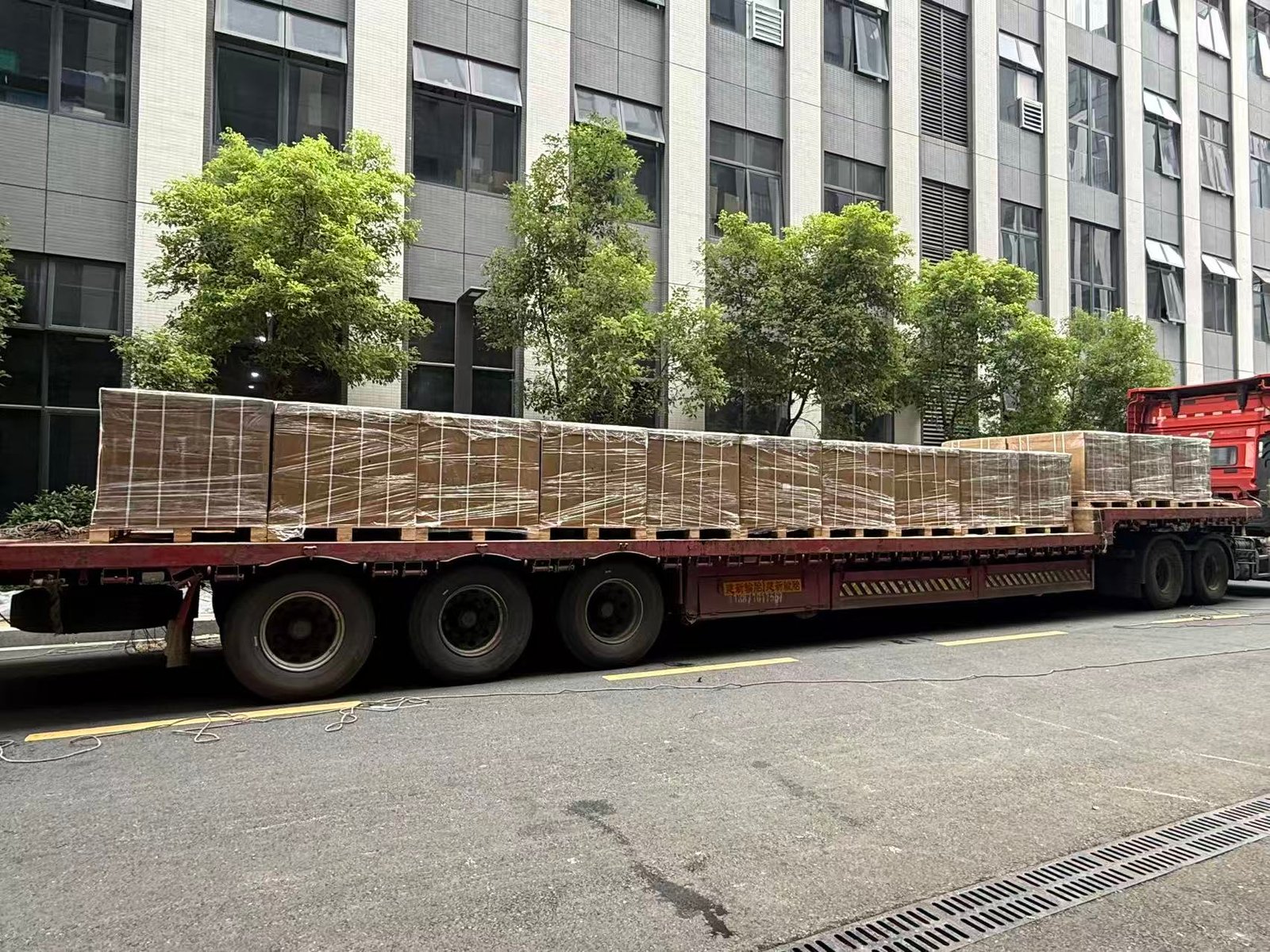 Palletized cartons loaded onto a truck in China before dispatch